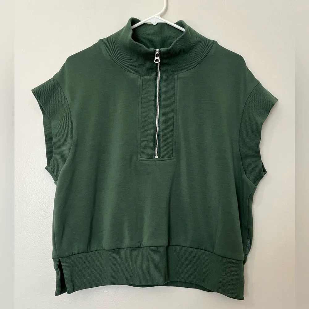 Varley Kelly Half Zip Doublesoft Sweat 2.0 in Cilantro - Picture 3 of 13